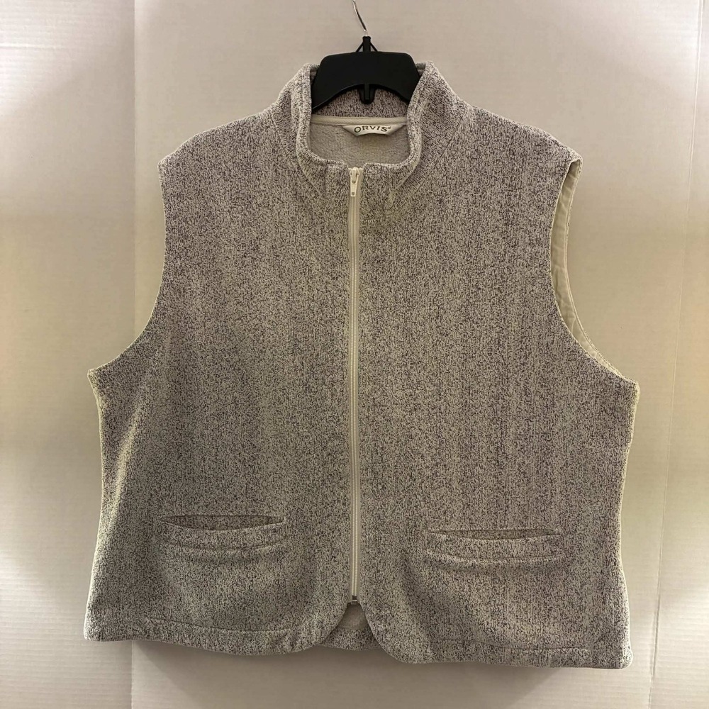 Orvis Vest Womens XL Gray Heather Cotton Blend Full Zip Mock Neck Pockets